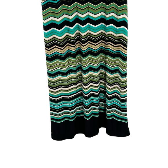 Sandra Darren Dress Womens 10 Green Chevron Side Tie V Neck Lined - Picture 5 of 11